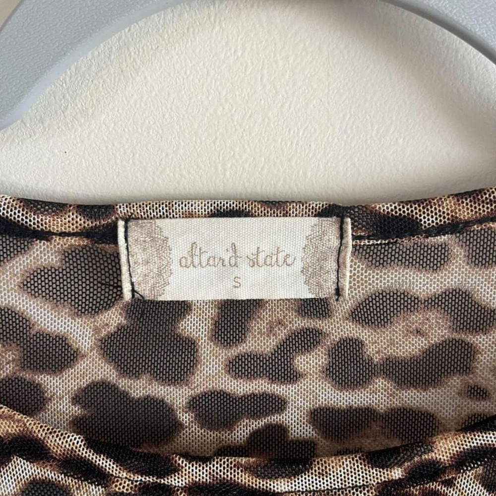 Altar'd State Mesh Leopard Print Crop Top S Long Sleeve Lettuce Hem Sheer Y2K - Picture 6 of 6